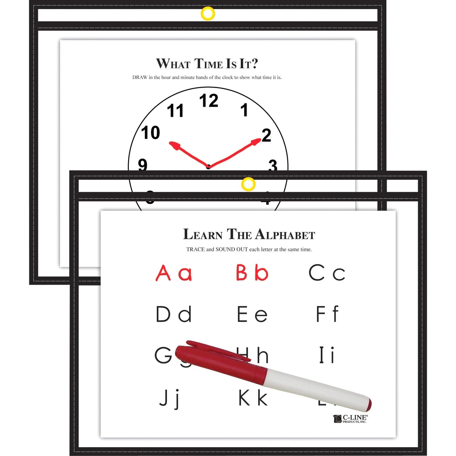 C-Line Horizontal Reusable Dry Erase Pocket, Black, 12 x 9, 1/EA