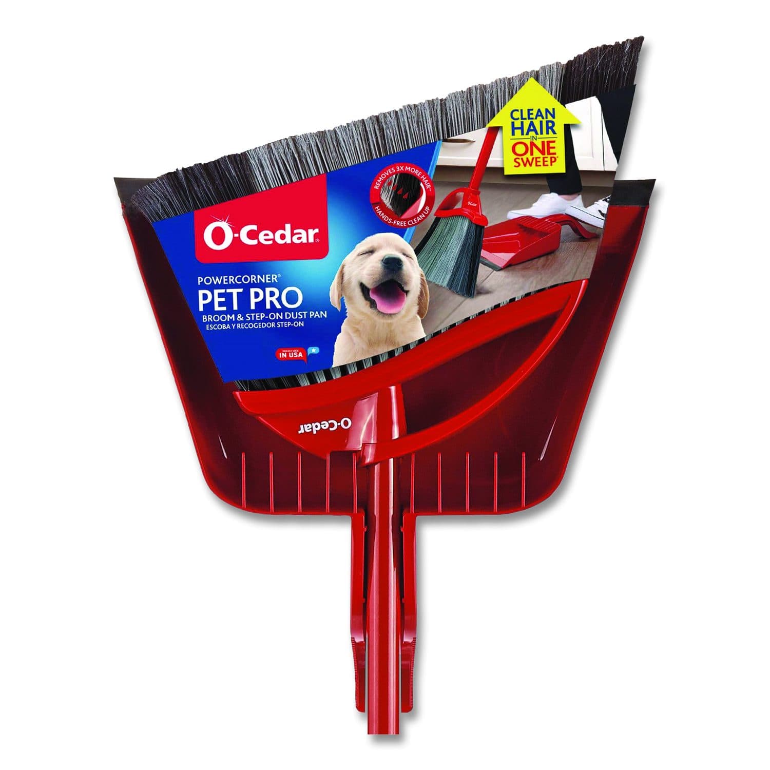PowerCorner Pet Pro Broom and Step-On Dust Pan, 56" Length, Red/Black/Gray