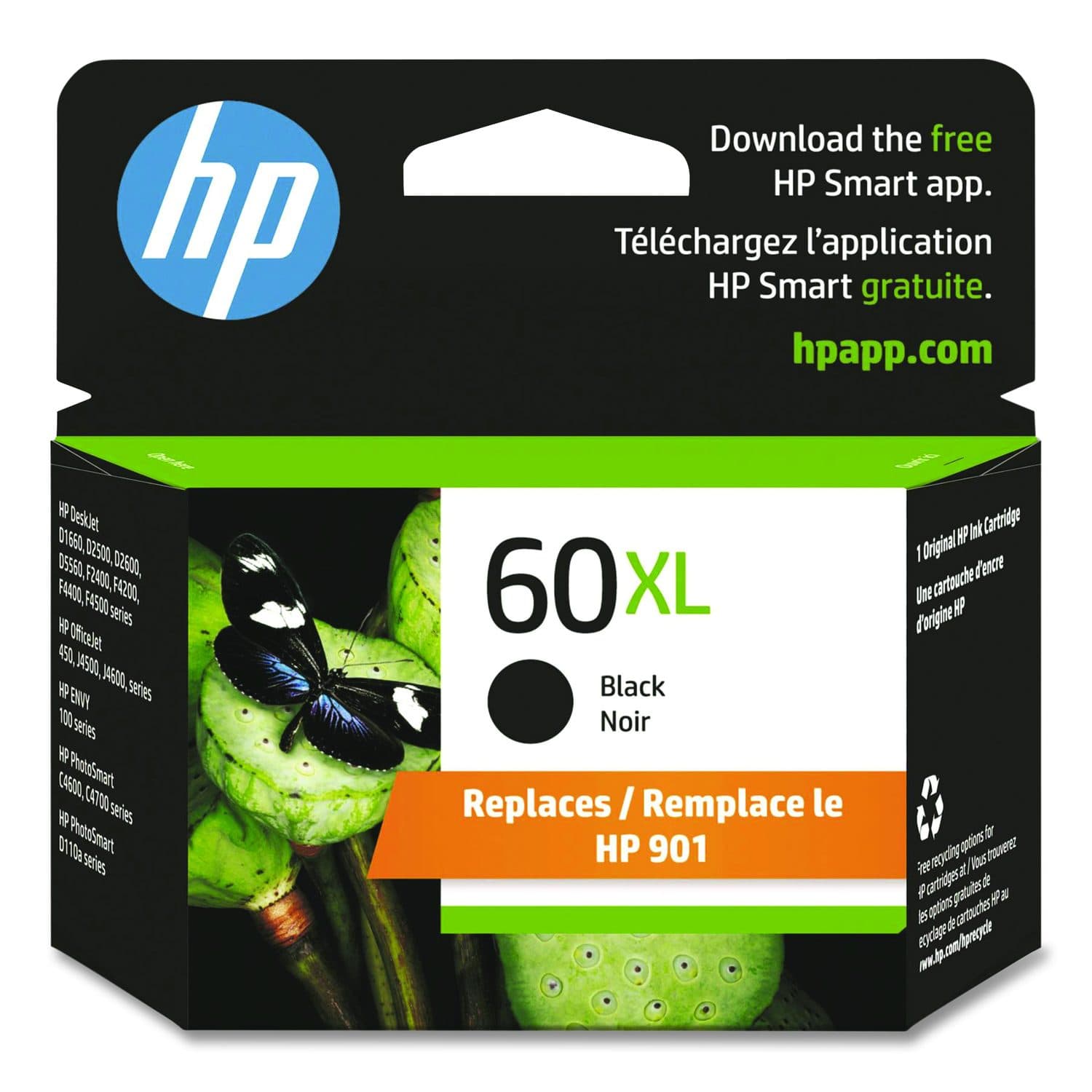 HP 60XL High-Yield Black Original Ink Cartridge (CC641WN)