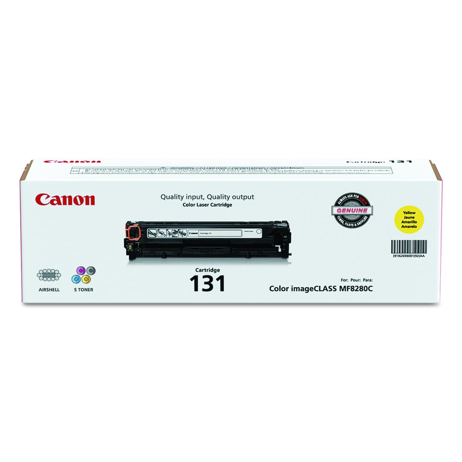 Canon 131 Toner, 1,500 Page-Yield, Yellow (6269B001)