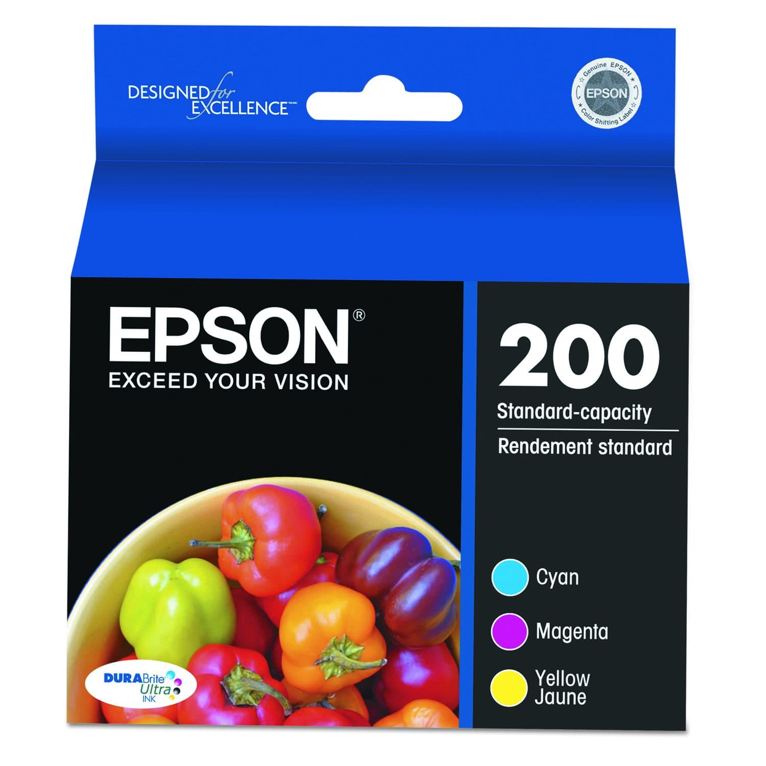 Epson 200 DURABrite Ultra Ink, 165 Page-Yield, Cyan/Magenta/Yellow (T200520-S)