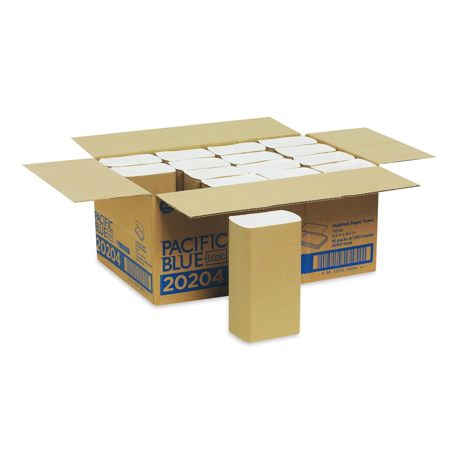 Pacific Blue Basic Folded Paper Towel, 1-Ply, 9.2 x 9.4, White, 250/Pack, 16 Packs/Carton