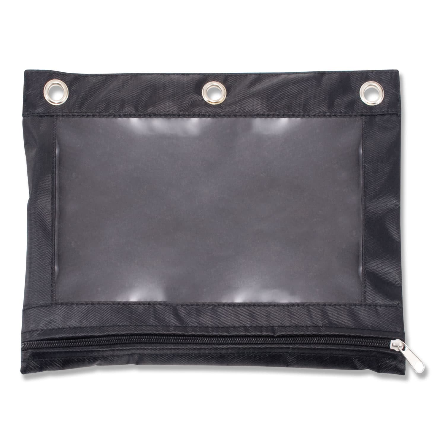 Binder Pencil Pouch, 3-Hole Punched, 10" x 7.38", Black/Clear
