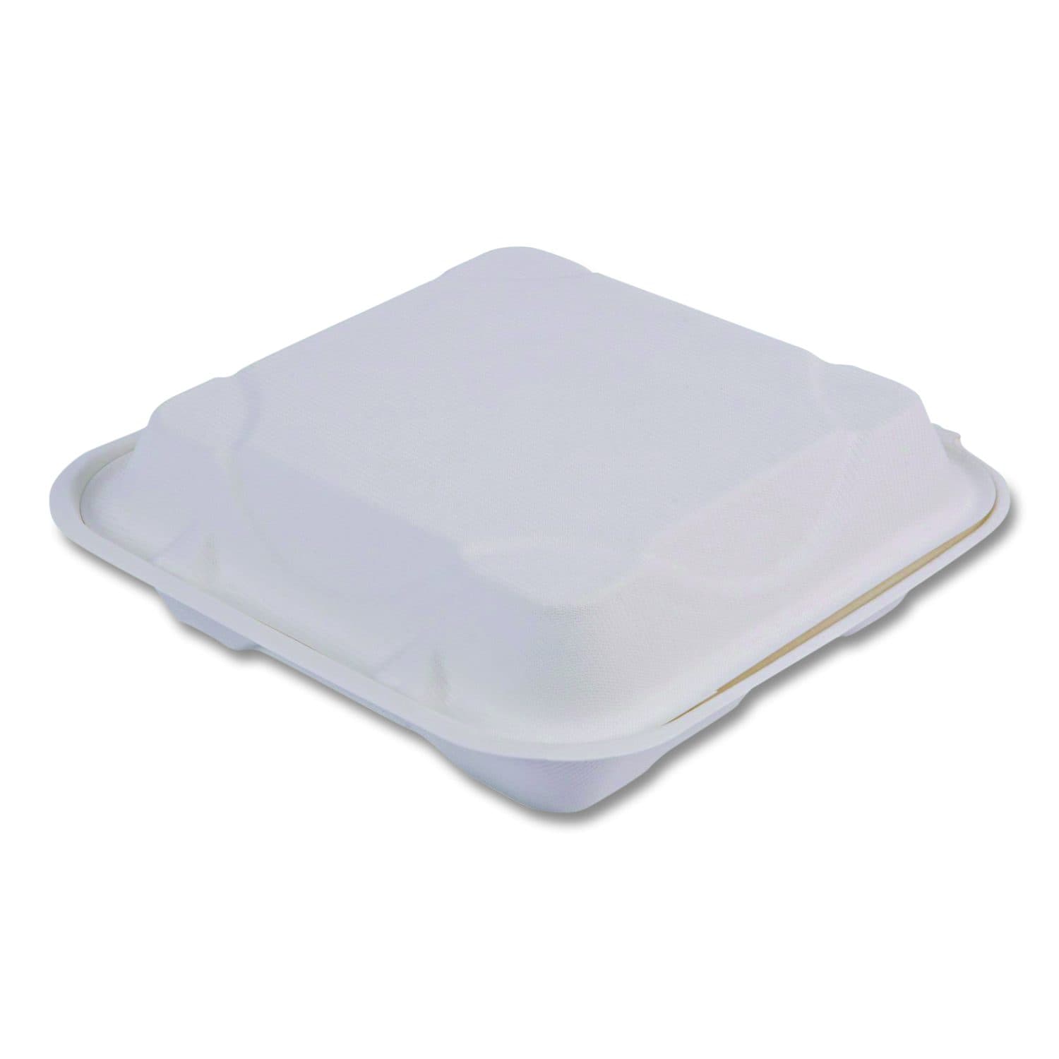 Vanguard Renewable and Compostable Sugarcane Clamshells, 3 Compartments, 9 x 9 x 3, White, 200/Carton