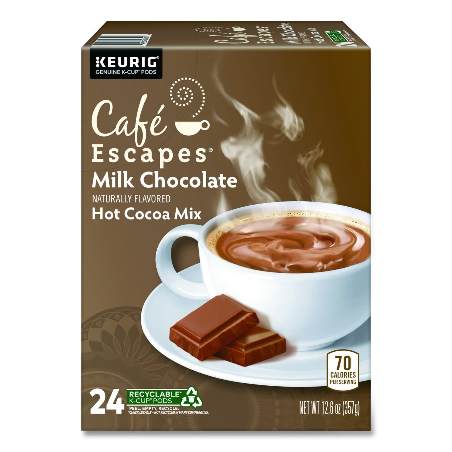 Cafe Escapes Milk Chocolate Hot Cocoa K-Cups, 24/Box