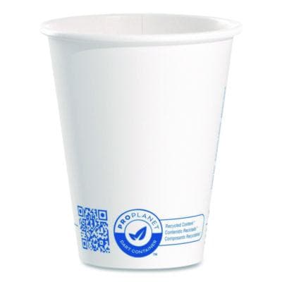 Recycled Content PCF Paper Hot Cups, ProPlanet Seal, 8 oz, White, 50/Pack