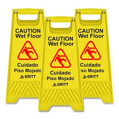 Caution Wet Floor Sign, 11.8 x 12 x 24, Yellow, 3/Pack