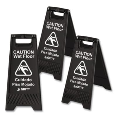 Caution Wet Floor Sign, 11.8 x 12 x 24, Black, 3/Pack