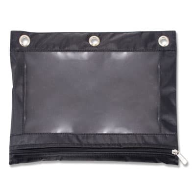 Binder Pencil Pouch, 3-Hole Punched, 10" x 7.38", Black/Clear