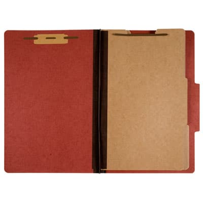 7530009908884, SKILCRAFT Classification Folder, 1/3-Cut Tab, Expands 2", 2 Dividers, 6 Fasteners, Letter Size, Earth Red