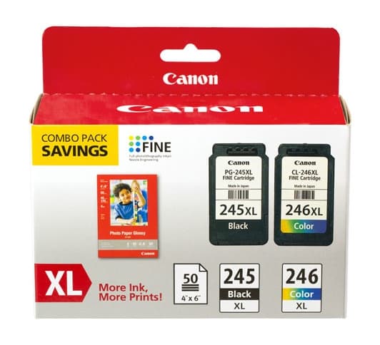 Canon PG-245XL/CL-246XL Ink/Paper Combo, 180/300 Page-Yield, Black/Tri-Color (8278B005)
