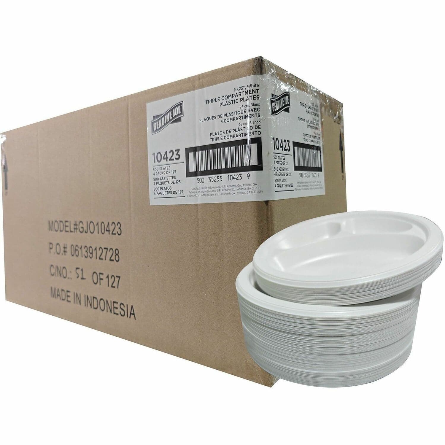 Genuine Joe 3-Compartment Plastic Plates